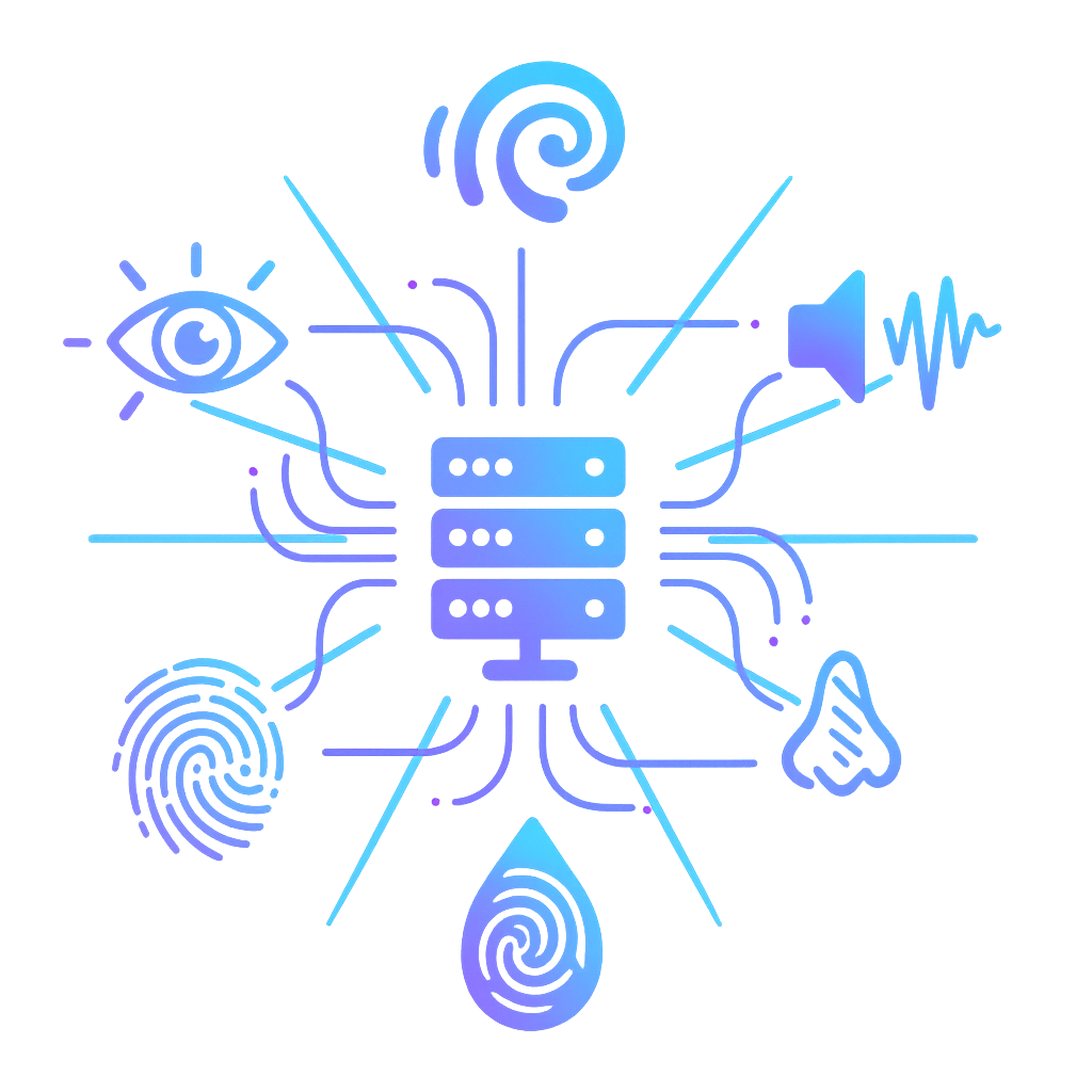 Icona che rappresenta la sinapsi e la connessione tra i cinque sensi umani